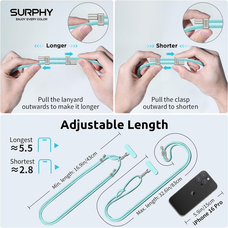 SURPHY Phone Lanyard, Adjustable Phone Strap Crossbody with 2 Pack Cell Phone Tether Tab, Premium Metal Buckles, Skin-Friendly, Universal Cell Phone Lanyard Crossbody for Women and Men, Limpet Shell - Image 3
